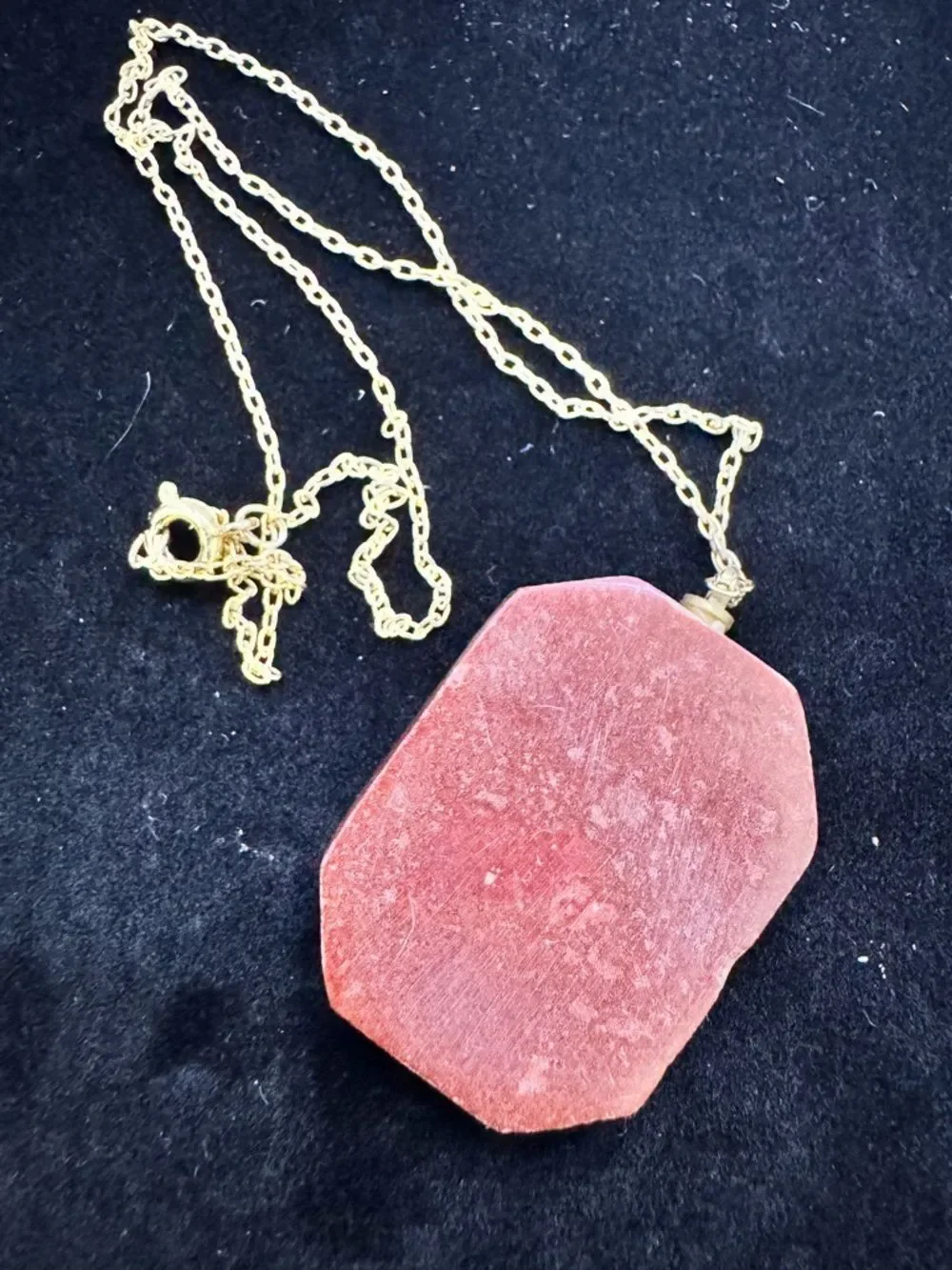 Vintage Soap Stone Carved Pendant Floral Design Mother of Pearl Inlay Necklace